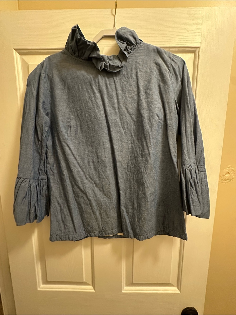 Elizabeth Wilson Designs Ruffled Neck Chambray Top